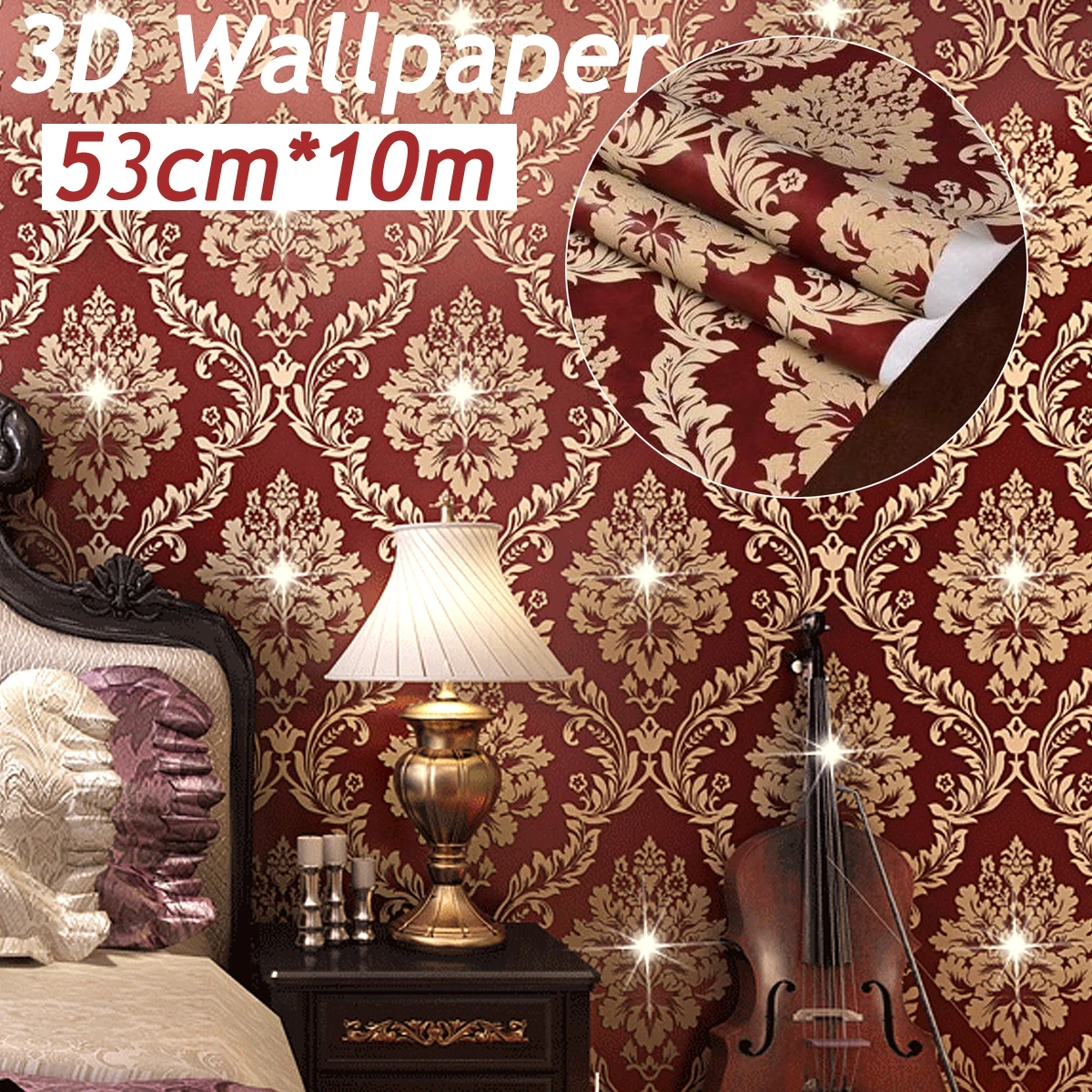 10M New Crystals European Gold Damask Embossed Textured Non-woven Wallpaper Roll 