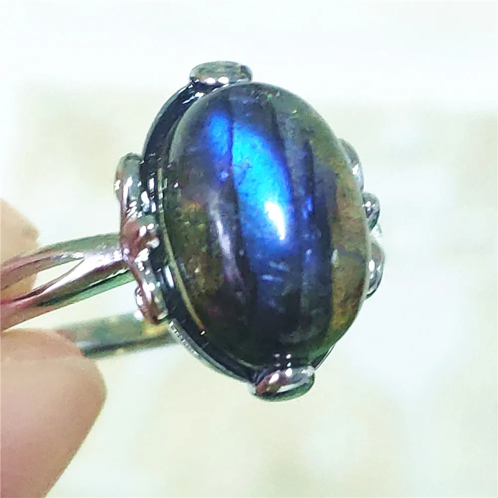 name necklace Genuine Natural Labradorite Blue Light Adjustable Ring 925 Sterling Silver Labradorite Oval Resizable Ring Jewelry AAAAAA gold necklace design