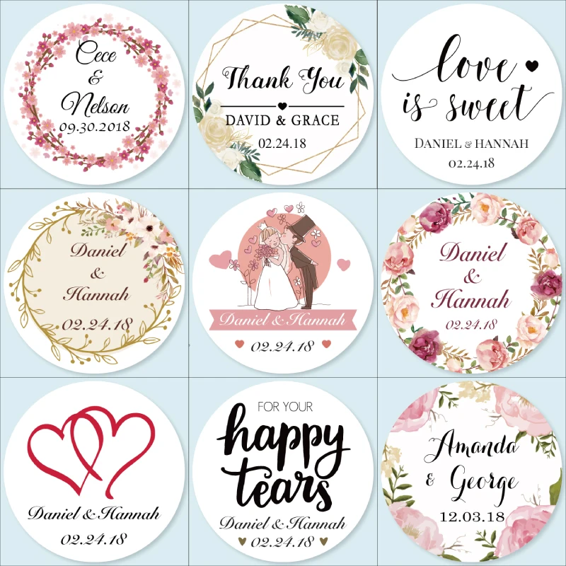 100 Pcs Wedding Sstickers,Customized Add Your Names and Date, Paper Labels Adhesive,Your Own Stickers ,Personalize Stickers