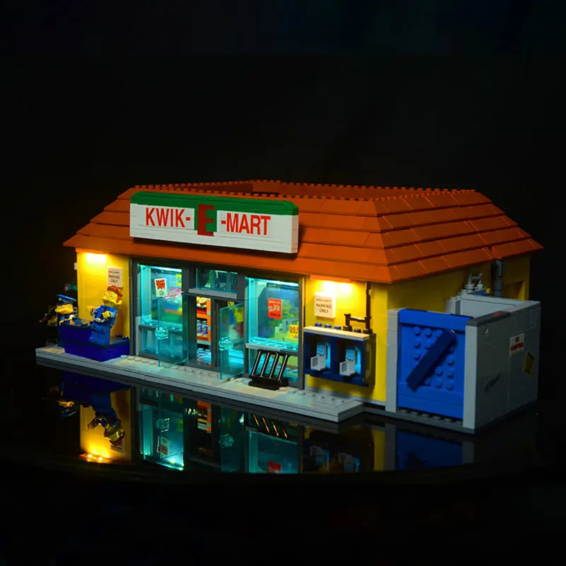 16004 In Stock Creator Cartoon Kwik-E-Mart House 2232Pcs 71016 Street View Model Building Kits Blocks Bricks Education Toys - Цвет: ONLY LIGHT