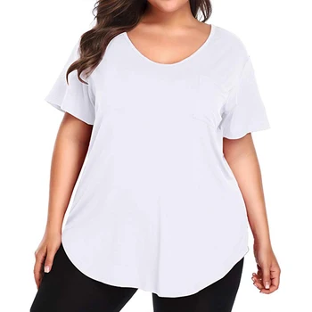 

4XL Solid Colour T-shirt Women Summer Short Sleeve Tee Shirt Femme Plus Size Casual Loose Tops Tshirts Female Pocket Tee D30