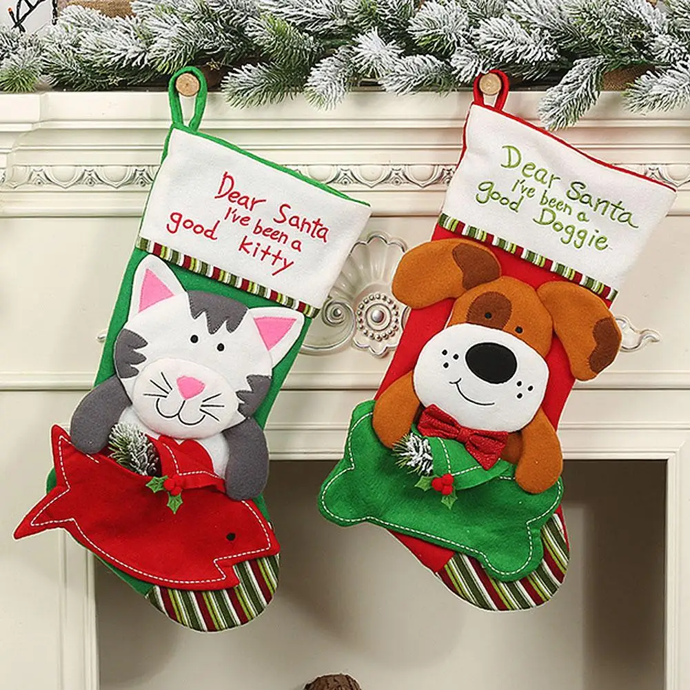 

New Arrival Cartoon Dog/Cat Christmas Stocking Candy Gift Bag Xmas Tree Hanging Ornament