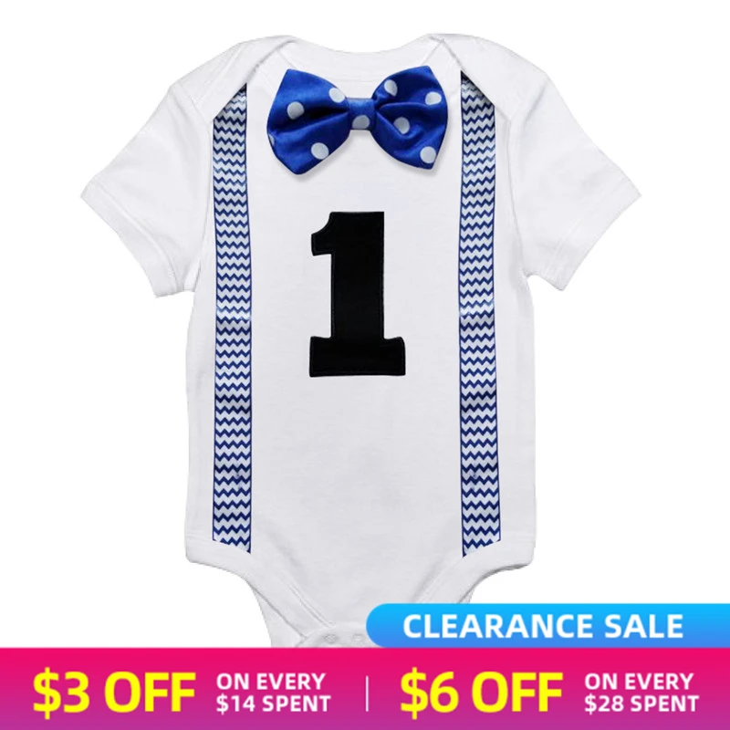 Baby Bodysuits 1st Birthday Outfits Little Boys Suspender Tie Bow