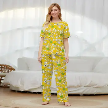 

Women Ladies Short-Sleeved Pajama Pants Suit Two-Piece Pyjamas Summer Sleepwear Girls Short Sleeve Sleepwear