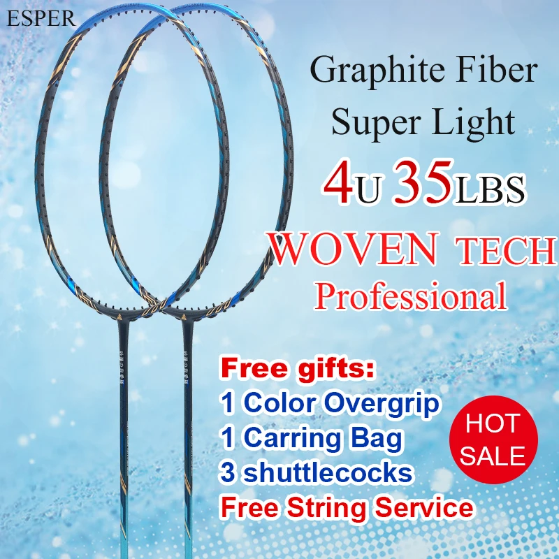 ESPER Profenssional Badminton Racket 4U Lichtgewicht Carbon Racket Graphite 35LBS Met String Tas Shuttle Voor Volwassen ESPER Profenssional Badminton Racket 4U Lichtgewicht Carbon Racket Graphite 35LBS Met String Tas Shuttle Voor Volwassen
