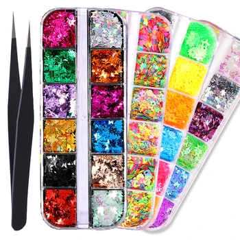 

12 Grid/Set Holographics Nail Glitter Sequins Sparkly 3D Thin Butterfly Flakes Polish Decor For Nail Art Accessories