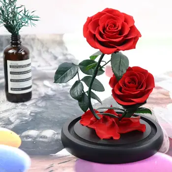 

Red Silk Rose That Lasts Forever in a Glass Dome for Valentine's Day Wedding H4GD