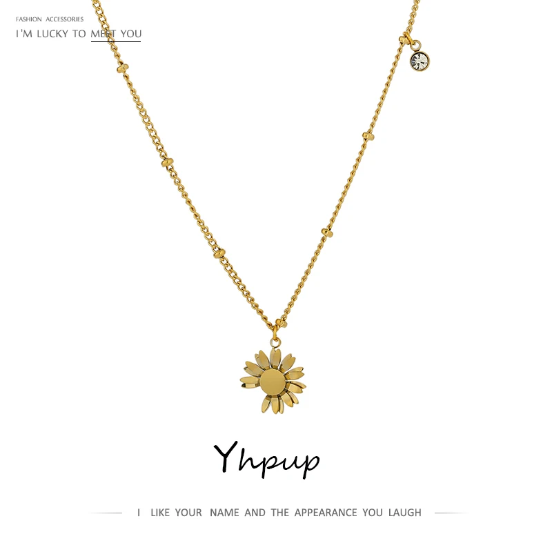Gold Necklace Flower-Pendant Trendy Jewelry Stainless-Steel Yhpup-316 Fashion Women 
