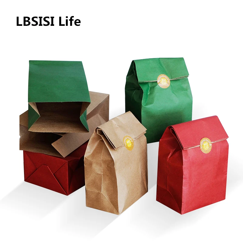 LBSISI жизни 5/10 шт. крафт Бумага сумки рождественского печенья подарочные пакеты Еда для упаковки конфет украшения вечерние пользу стойки сумки с палкой