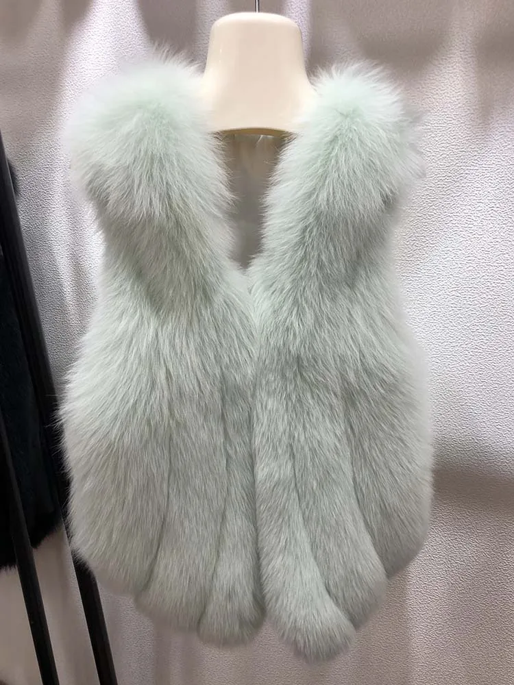 Light Green Стиль, женские жилеты из лисьего меха, зимний модный меховой жилет, высокое качество, пушистый натуральный мех, жилет S7582 - Цвет: Light Green