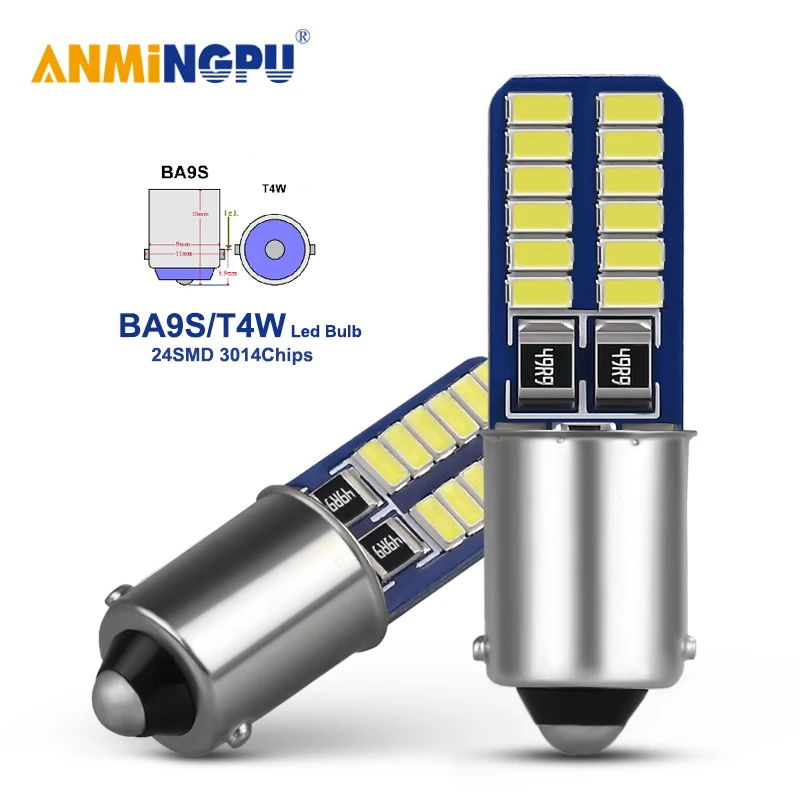 AMNINGPU 2x/4x сигнальная лампа T4W Led 24SMD 3014 чипы Ba9s светодиодная для автомобилей на крыше зеркальные огни подсветка