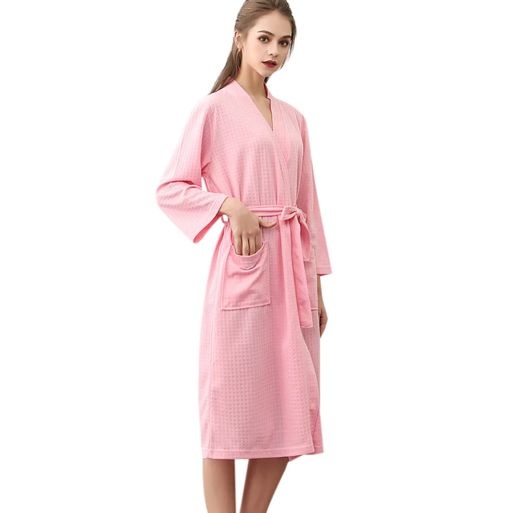 waffle bathrobe solid sleepwear Robe men women bathrobe autumn winter pajamas long robes Unisex Breathable Home Clothes d90808