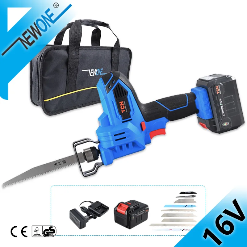

TCH 16V Cordless Jig Saw Hand Saw with Battery and Metal Saw Blades Electric Reciprocating Saw Power Tool with Bag Accessories