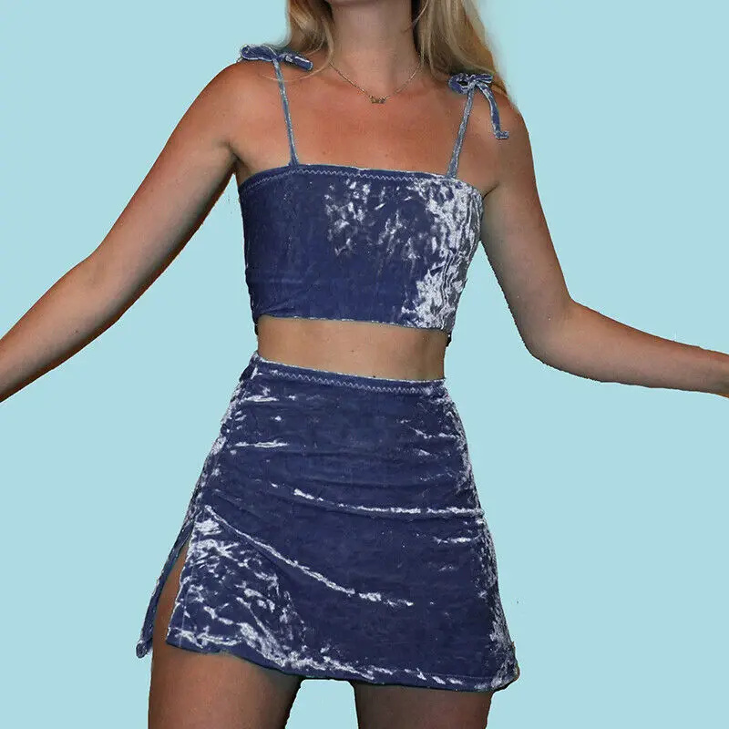 2PCS Sets Women Sleeveless Crop Top+Skirt Dress Romper Bodycon Party Club wear |