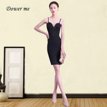 

Prom Dresses Black GDX350 Elegant Spahetti Strap Above Knee Vestidos De Gala Backless Crystal Party Dresse Zipper Formal Gowns