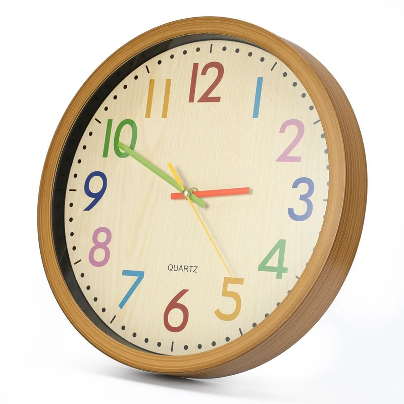 12 inch Easy Read Silent Wall Clock Colorful Arabic Numerals Round Clock for Living Room, Battery Not Included