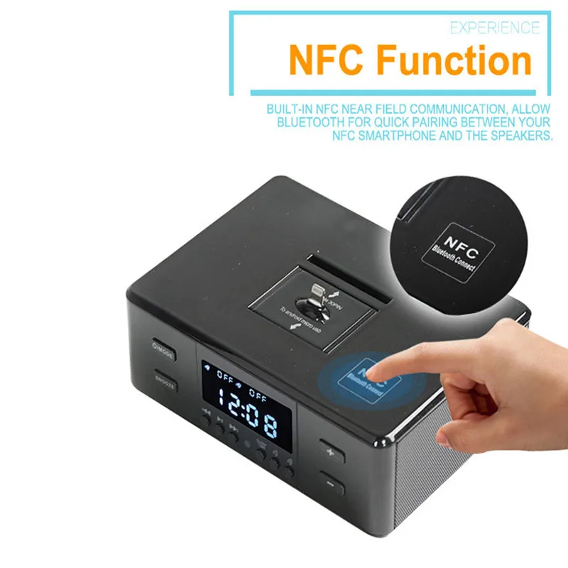Wireless Bluetooth Speaker Alarm Clock Radio Hotel Room Bedside Electronic Alarm Clock Radio Rotating Charging Base Speaker FM