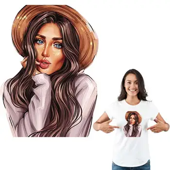 

Patch For Clothes Woman With Hat Pattern Eco-Friendly Washable Diy T-Shirt Clothing Stickers Stripe Transfer Iron-On