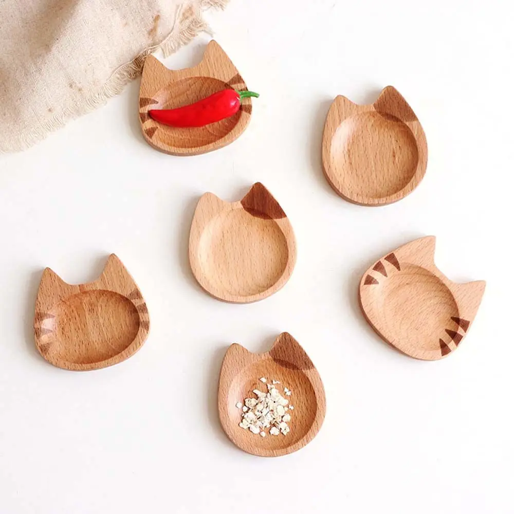Japanese Style Wooden Dipping Dish Cute Cat Creative Seasoning Dish Sushi Wasabi Soy Sauce Mustard Plate Home Kitchenware sauce dishes wooden tableware seasoning dishes