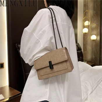 

MENGXILU Stone Pattern Leather Flap Pocket Girls Messenger Bags Alligator PU Small Satchel Crossbody Bags For Women Shoulder Bag