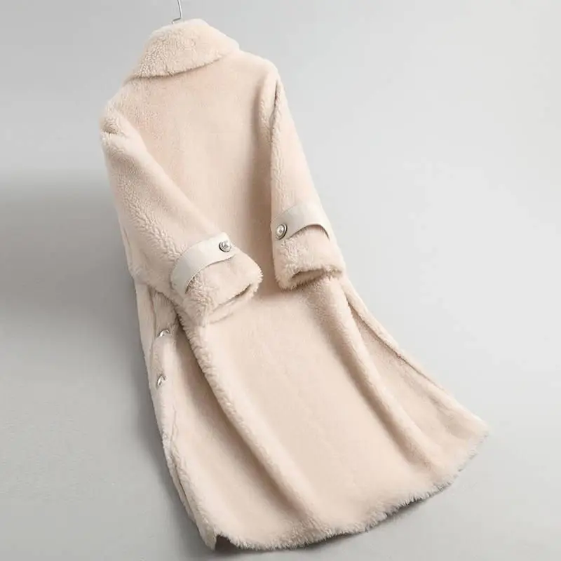 Для женщин зимняя шуба из натурального меха оверсайз оторочка из овечьей шерсти длинная куртка женская плюшевая обувь из замши, лайнер пальто Manteau Femme M151