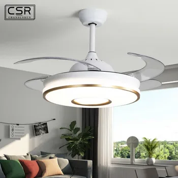 

New Modern Chandelier Fan Light Ceiling Home Living Room Lamp with Remote Control Invisible Frequency Conversion LED Chandelier