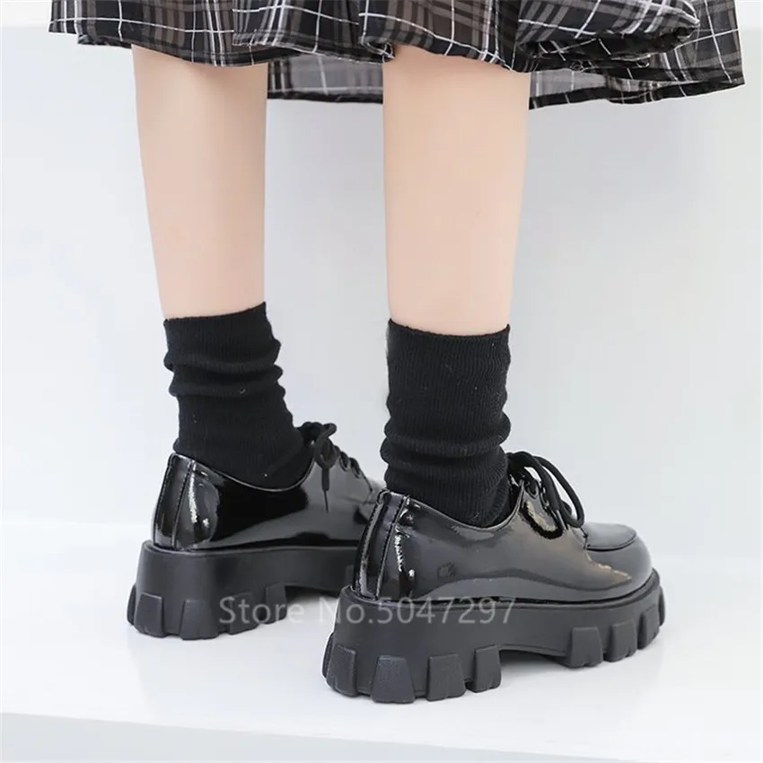 Shoes Japanese School Uniform Jk Student Shoes Girls Women Kawaii Lolita Soft Sister Round Toe Platform Patent Leather 6cm Heel