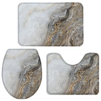 

Marble Pattern Bath Set Toilet Cover Mat Pedestal Rug Non-Slip Bathroom Rug Set