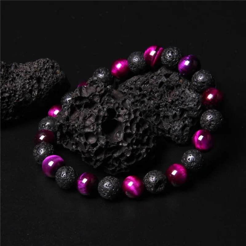 Black Lava Healing Balance Beads Reiki Buddha Prayer Natural Tiger Eye Stone Bracelet