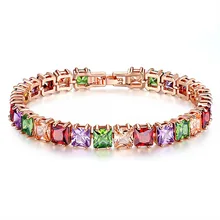 Красочный квадратный браслет-цепочка с кубическим цирконием для тенниса, женские вечерние ювелирные изделия, розовое золото, CZ браслет, подарок