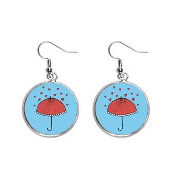 

Red Lace Umbrella Heart Weather Ear Dangle Silver Drop Earring Jewelry Woman
