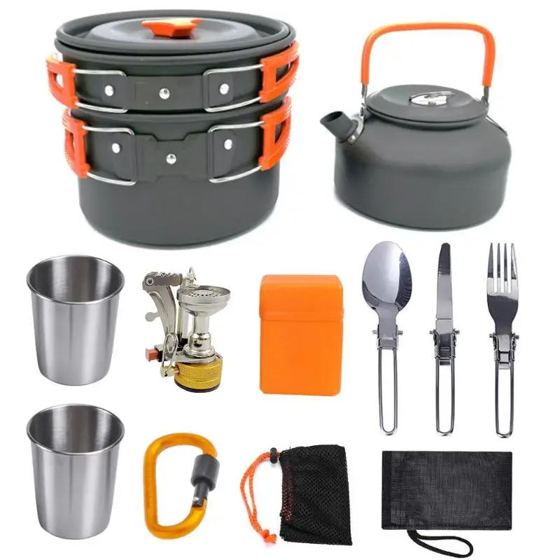 Camping Pannenset Camping Cookware Set Cooking Set Water Kettle Pan Pot Travelling Hiking Picnic BBQ Tableware Camping Equipment