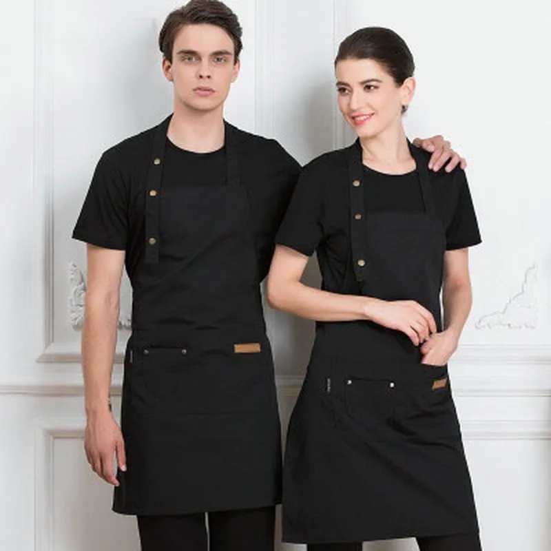 Fashion Pure Color Adjustable Work Apron Chef Cooking Kitchen Apron For Woman man bib unisex Waiter BBQ Hairdresser Uniform
