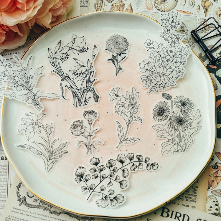 

58Pcs/Bag Vintage Black White Hand Draw Flowers Vellum Paper for DIY Scrapbooking Happy Planner Card Making Journal Project