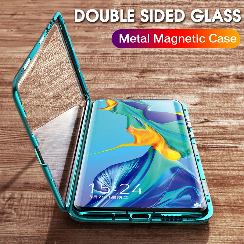 

Double Sided Glass Transparent Magnetic Case For Huawei P30 Lite Light Pro P 30 Cases 360° Protective Metal Bumper Magnet Cover