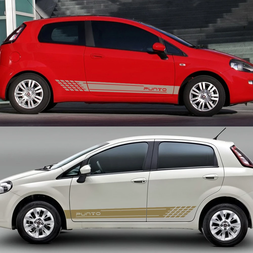 2PCS Reflective Auto Vinyl Films Car Decoration PVC Decals For Fiat Punto Auto Door Side Skirt Stripes Stickers Car Accessories (3)
