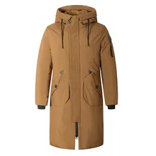 Европейский и Американский Размер Зима Новые Мужские Пуховик И Пальто Куртка Теплая Куртка Мужчины Средней длины Большой Карманный Дизайн Сплошной Цвет С Капюшоном Пуховик Зимняя Куртка