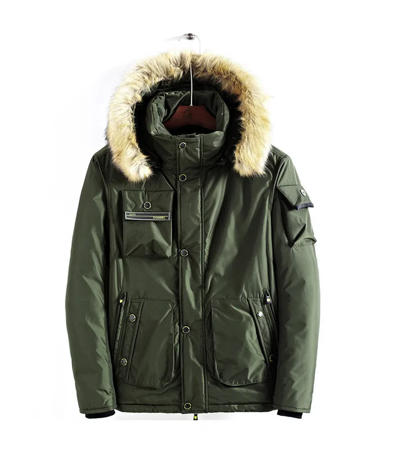 Зимняя куртка пальто для мужчин длинный меховой воротник с капюшоном верхняя одежда парки Толстые теплые ветрозащитные армейские военные тактические лыжные пальто куртка - Цвет: Зеленый