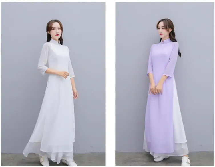 Женское однотонное белое aodai вьетнамское традиционное платье ao dai вьетнамское платье вьетнамские костюмы улучшенное платье Ципао