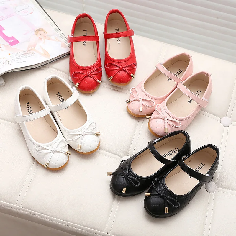 Kids Shoes New Spring 2021 Autunm Summer Baby Princess Girls Flats Children Shoes Black white red Princess Students Shoes