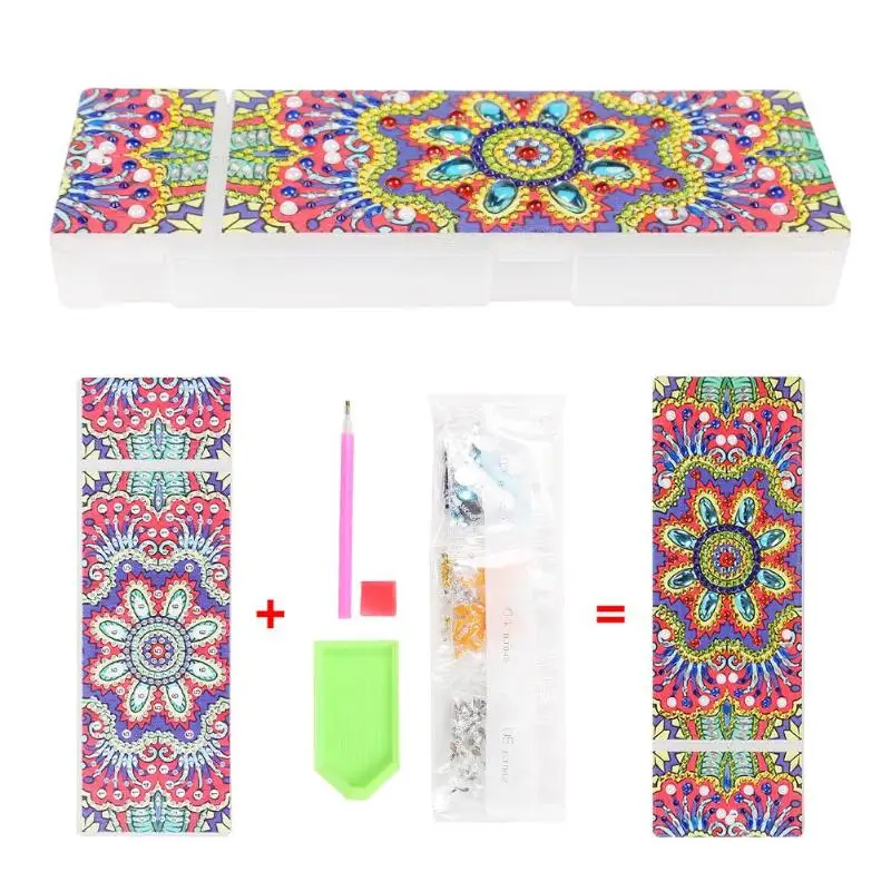 

5D DIY Special Shaped Diamond Painting 2 Grids Stationery Pencil Box Rhinestones Diamond Embroidery Mandala Storage Case Gifts