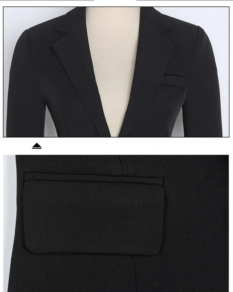 Женские Черные Серые деловые брючные костюмы для женщин размера плюс, офисный костюм с длинным рукавом, деловой Блейзер, брюки, комплект из 2 предметов