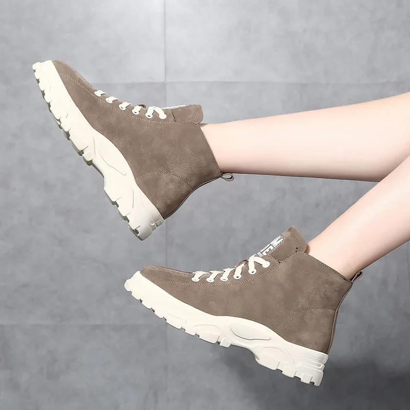 

Lg-15 Flat Short Boots Women's 2019 Autumn And Winter round-Toe Lace-up Platform Thick Bottomed Korean-style Versatile High-Heel