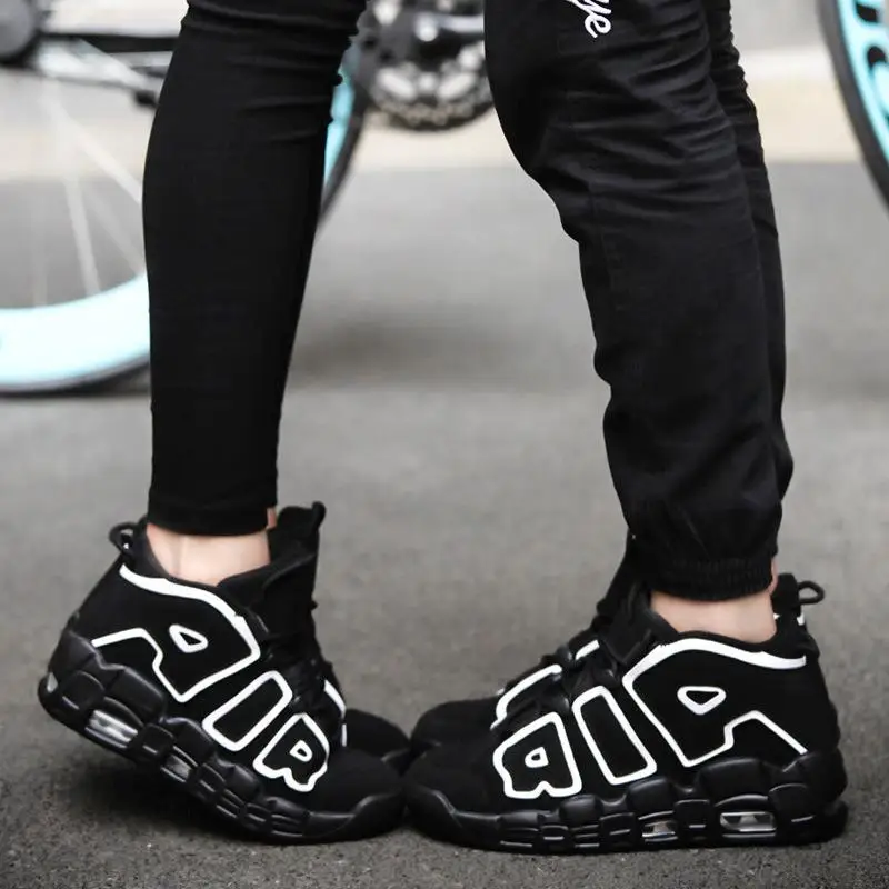 Новое поступление, баскетбольные кроссовки для мужчин и женщин, оригинальные дышащие противоударные кроссовки Air More Uptempo - Цвет: Черный