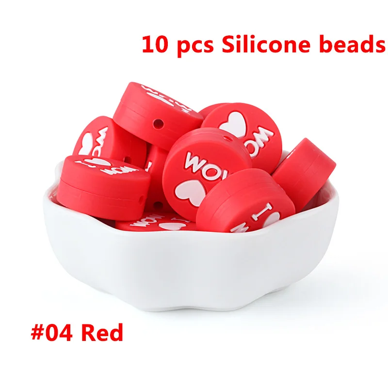 04-10pcs Keep& Grow 10 шт. круглые силиконовые бусы I love Mom Dad грызунок ожерелье бусы DIY Perle Slicone Dentition Kralen игрушки - Цвет: 04-10pcs
