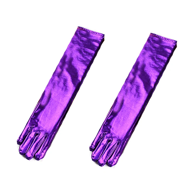 Purple Женские черные кожаные длинные перчатки Модные сценические перформационные перчатки многоцветные ПУ с длинным рукавом Налокотники и варежки женские - Цвет: Purple