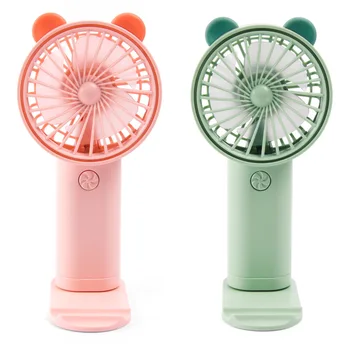 

USB Fan Creative Handheld Fan Portable USB Rechargeable Mobile Phone Holder Gift Fan Belt LED Lamp Cartoon Bear for Girls