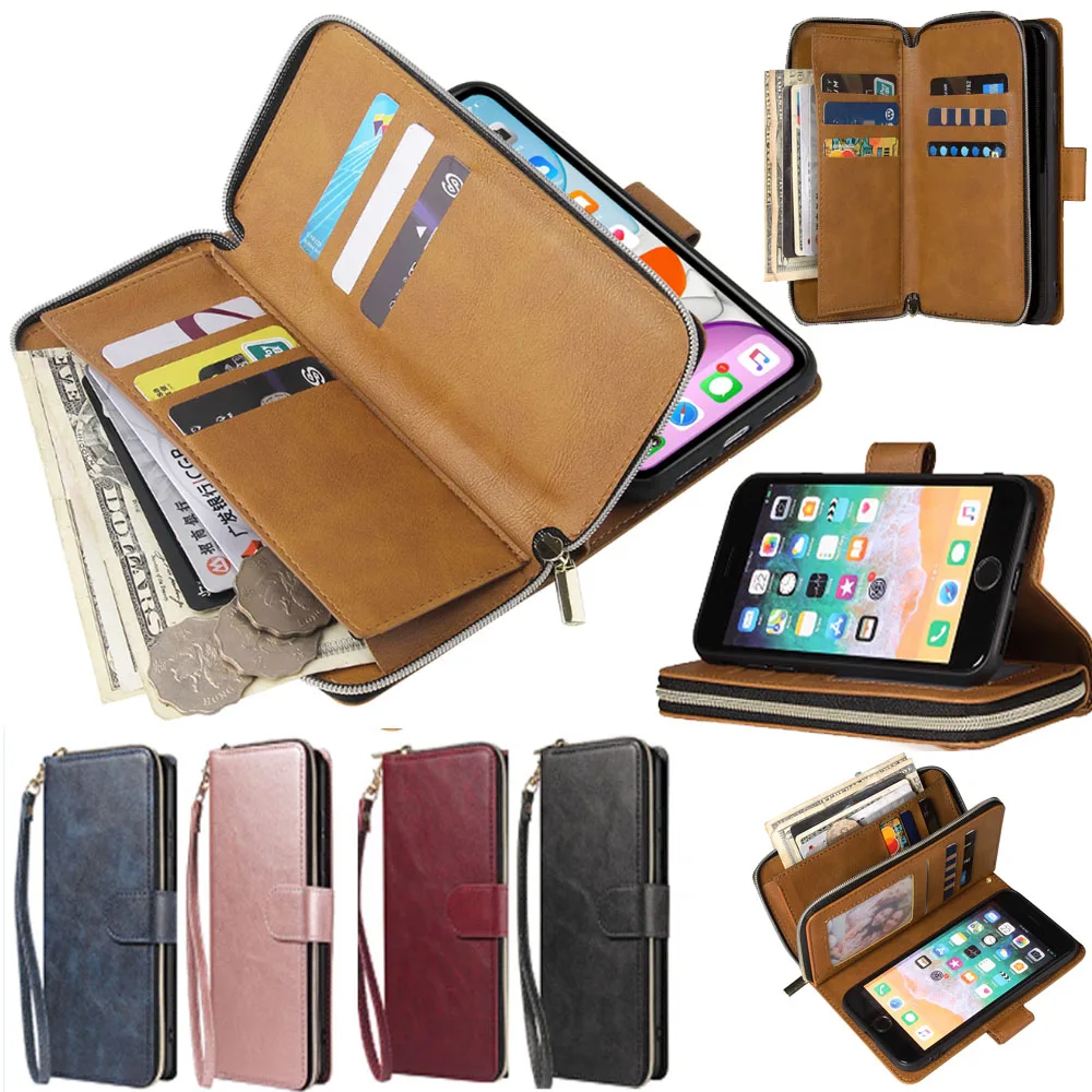 

For Vivo S1/S1 Pro/S5/S6/S7/S7E Case Cover Zipper Case Luxury Leather Flip Wallet Cover Phone Card Slot Phone Cover Bag