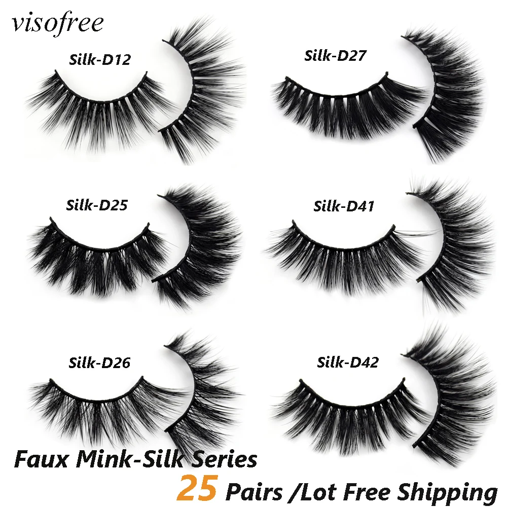 

Visofree 25 pairs/lot 3D Faux Mink Eyelashes Daramtic Silk Eyelashes High Volume False Lashes Handmade Thick Long Lashes Makeup