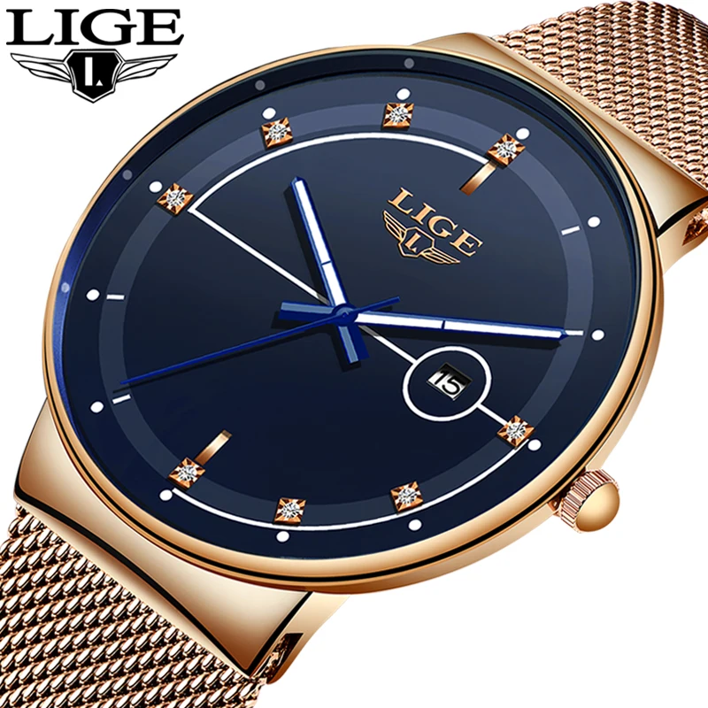 

Mens Watches LIGE 2019 Unique Design Mesh Belt Watch Men Top Brand Luxury Casual Fashion Quartz Watch Waterproof Date Clock+Box
